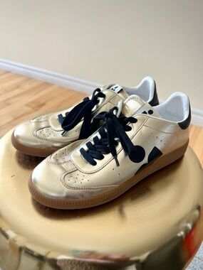 Isabel Marant Women  Metallic Gold Sneakers with Black Laces